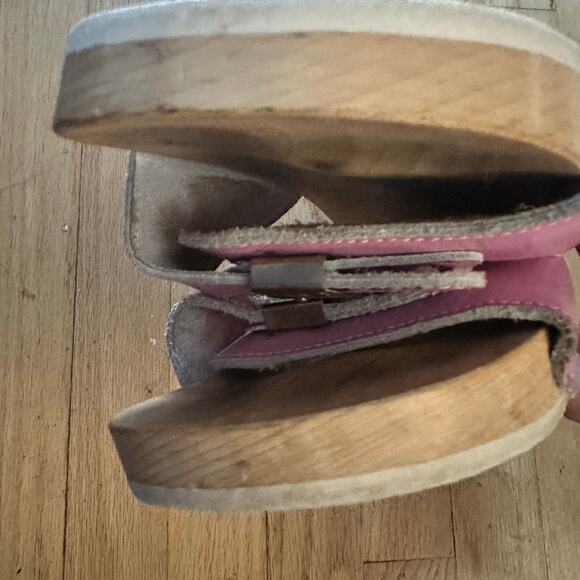Dr. Scholls Original 10? Exercise Sandals Clogs Vintage Pink Leather Wooden Sole - Picture 10 of 15